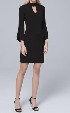 White House Black Market Dress Womens XS   Black Cut Out Flounce Sleeve Shift